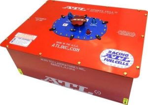 Fuel Cell - Sports Cell - 15 gal - 24.5 x 17.75 x 9.5 in Tall - Two 8 AN Outlets - 6 AN Return / Vent - Foam - Steel - Red Powder Coat - Each