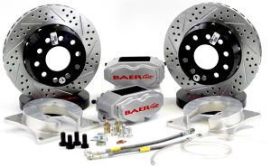 Baer Brakes SS4+ Disc Brake Systems 4262689S Kit, SS4+, Rear, Cross-drilled/Slotted Rotors, 4-piston Silver Powdercoated Calipers, Ford, 9 in., Big, Kit