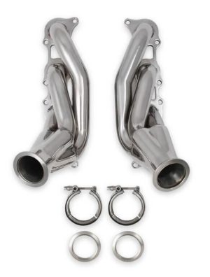 Flowtech Coyote Turbo Headers 12153FLT Headers, Forward Facing Turbo, V-Band Flanges, 304 Stainless Steel, Polished, Ford, Modular V8, Coyote, Pair