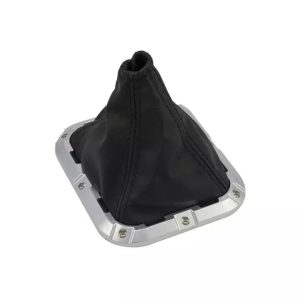Shifter Boot - 7 x 6 in Base - Square Boot - Leather / Aluminum - Black / Machined - Universal - Each