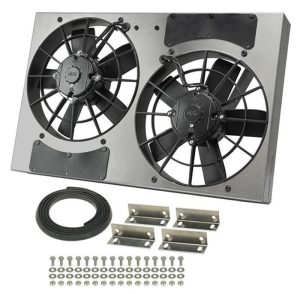 11 Inch 3,750 CFM Derale High-Output Dual RAD Fan and Shroud Kit 16831 Electric Fan, Dual, in. Diameter Fans, w/Shroud, 24 in. Width, 15.5 in. Height, 4 in. Thick, Each