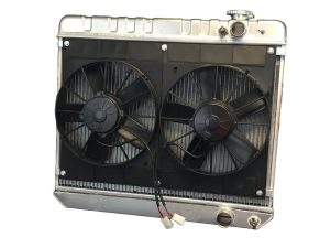 Radiator and Fan - LSX Conversion - 28 in W x 18.5 in H x 3.25 in D - Dual Fans - Passenger Side Inlet - Passenger Side Outlet - Manual Transmission - Aluminum - Natural - GM X-Body 1973-74 - Kit