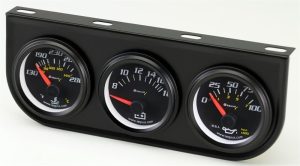 Equus 6000 Series Gauges E6200 Gauges, Series, Oil Pressure, Water Temperature, Voltmeter, 2 in., Black Face, Analog, Set of 3