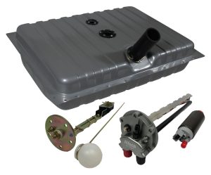 FiTech Go EFI Fuel Tank Kits for 1969-1970 COUGAR, MUSTANG - 58013 Tank, 22 Gallon, Steel, Silver Powdercoated, Ford, Mercury, Kit