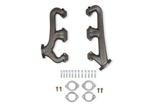 Hooker Exhaust Manifolds 8525HKR Manifolds, Rectangular Port, 2.5 in. Diameter Collector, Cast Iron Construction, Natural Finish, fits SBC with Straight Plugs, Pair