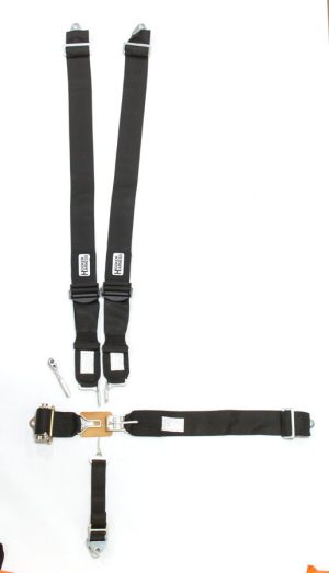 Harness - 5 Point - Latch and Link - SFI 16.1 - Pull Down / Ratchet Adjust - Bolt-In / Wrap Around - Individual Harness - Black - Kit