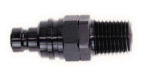 Quick Release Adapter - 5000 Series - Straight - 1/2 in NPT Male to Quick Release Plug - Valved - FKM Seal - Aluminum - Black Anodized - Each