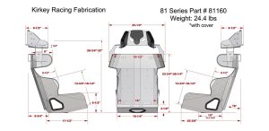 Kirkey 81 Series Aluminum Road Race Seat and Cover Kits 81160KIT Bucket Seats, Kits, 20 degree Layback, Black Tweed Cover, 32 in. Height, 16 in. Hip Width, Each