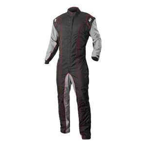 K1 RaceGear GK2 Karting Suits 10-GK2-R-XL Driving Suit, Suit, One-piece, One Layer, Cotton/Polyester, Black/Gray with Red Stripes, Men's X-Large, Each