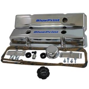 BluePrint Engines Valve Cover Kits BPP9518 Covers, Small Block Chevy, Steel, Chrome, Baffled, with Breathers, Gaskets, Grommets, Hardware, PCV Valve, Logo, Kit