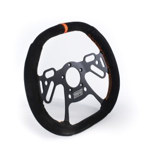Steering Wheel - Drag Race - 13 in Diameter - Flat Top / Bottom - Flat - 4-Spoke - Black Suede Grip - Orange Stripe - Aluminum - Black Anodized - Each