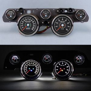 Gauge Kit - M-153 Series - Analog - Fuel Level / Oil Pressure / Water Temperature / Voltmeter / Tachometer / Speedometer - Black Face - Ford Mustang 1967-68 - Kit