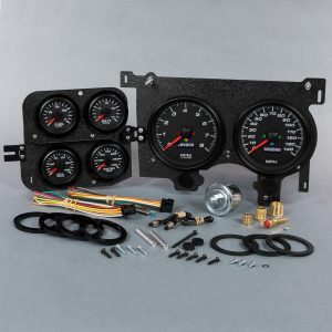 Gauge Kit - F/S Performance II - Fuel Level / Oil Pressure / Speedometer / Tachometer / Voltmeter / Water Temperature - 4-3/8 in / 2-1/16 in Diameter - Black Face - Panel Included - GM Fullsize Truck 1973-87 - Kit