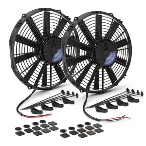 12 Inch 4,200 CFM Proform Brushless Electric Fan 67038 Fans, Fans, Dual, Puller, cfm Combined Maximum, Plastic, Black, 30.00 amps, 12.00 in. Diameter, Pair