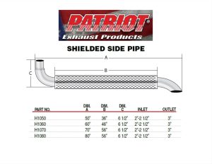Patriot Side Exhaust H1070 Exhaust, Pipes, Shielded, Steel, Chrome, 2 in. Inlet, 70 in. Length, Universal, Pair