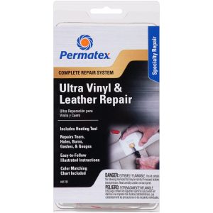 Permatex Ultra Vinyl and Leather Repair Kits 81781 Upholstery Compound, Series, Electric Heat Tool, 7 Color Compounds, Clear Adhesive, Spatula, Grain Paper, Instruction Card, Kit