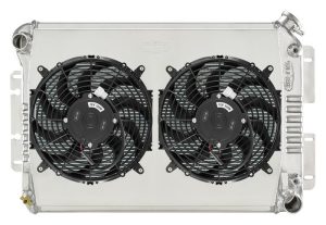 Cold Case Performance Aluminum Radiators CHC11ASK Radiator, Performance, Crossflow, Aluminum, Polished, 2-row, Transmission Cooler, Dual Fan, Shroud, Chevrolet, Pontiac, Kit