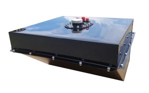 Fuel Cell and Can - Circle Track - SFI 28.3 - Wedge - 18 gal - 24.5 in Wide x 24.5 in Deep x 13 in Tall - 10 AN Male Outlet - 8 AN Male Return - 8 AN Male Vent - Foam - Steel - Black Powder Coat - Each