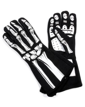 Driving Gloves - Skeleton - SFI 3.3/5 - Double Layer - Nomex - Black / White - Large - Pair