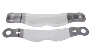 Helmet Shield Tear Off - Xstack 10 - 2 mm Thick - 12.25 in Center to Center - Nose Notch - Plastic - Clear - Bell Vador / RaceQuip Vesta 15 - Set of 30