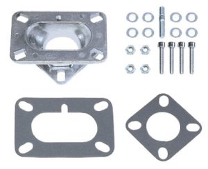 Carburetor Adapter - 1.625 in Thick - Open - Rochester 2-Barrel to 1 Barrel - Gaskets / Hardware Included - Aluminum - Natural - Each