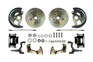 Brake System - Disc Conversion - Front - 1 Piston Caliper - 11.000 in Drilled / Slotted Rotors - Offset Hat - Iron - Black - GM A-Body 1964-72 - Kit