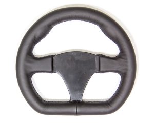 Steering Wheel - Leather Alpha D - 10 in Diameter - D-Shaped - Flat - 3-Spoke - Black Leather Grip - Aluminum - Black Anodized - Each