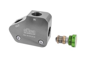 Oil Cooler Adapter - HyperFlow - 22 mm x 1.50 Female Inlet - 22 mm x 1.50 Female Outlet - Aluminum - Silver Anodized - GM LS-Series - Each