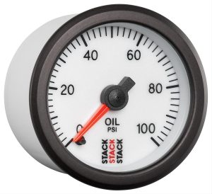 Stack Professional Stepper Motor Analog Gauges ST3352 Gauge, Pro Motor, Oil Pressure, 0-100 psi., 2 1/16 in, White Face, Analog, Electrical, Each