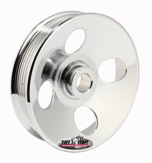 Tuff Stuff Performance Power Steering Pump Pulleys 8487A Pulley, Serpentine, 6-groove, Steel, Chrome, 5 in. O.D., GM Type 2, Press Fit, Each