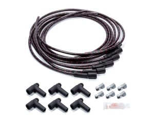 Spark Plug Wire Set - Spiral Core - 7.8 mm - Lacquer Covered Cotton Braid - Black / Red - Straight Boots - HEI Style Terminal - Universal - Kit